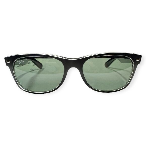 Ray-Ban RB 2132 Polarized Sunglasses Matte Black/Transparent Frame Green Lenses - Picture 4 of 11